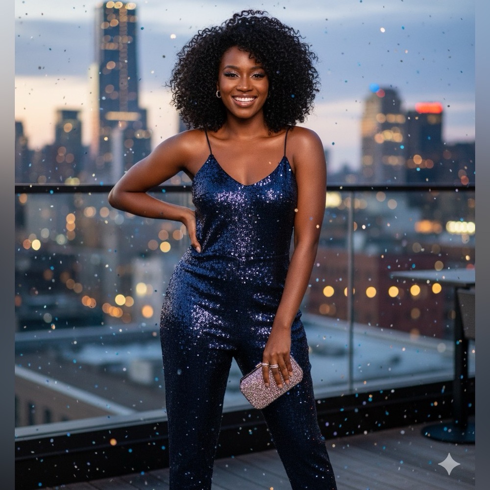 Free People‎ Black Sequin Jumpsuit with Tapered Legs Size Small